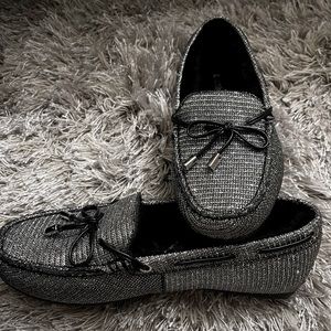 Michael Kors Sutton Moccasin Glitter Chain Mesh BLK/SILVER Women’s size 7.5